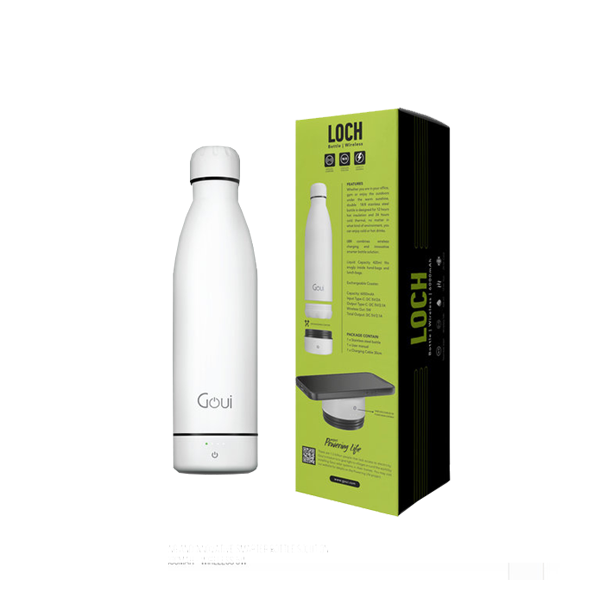 Goui Wireless Charging & Innovative Smarter Bottle Solution, 420ml, 6000MAh, 5W, Snow White/Black Color, Model No. G-BOT-WK