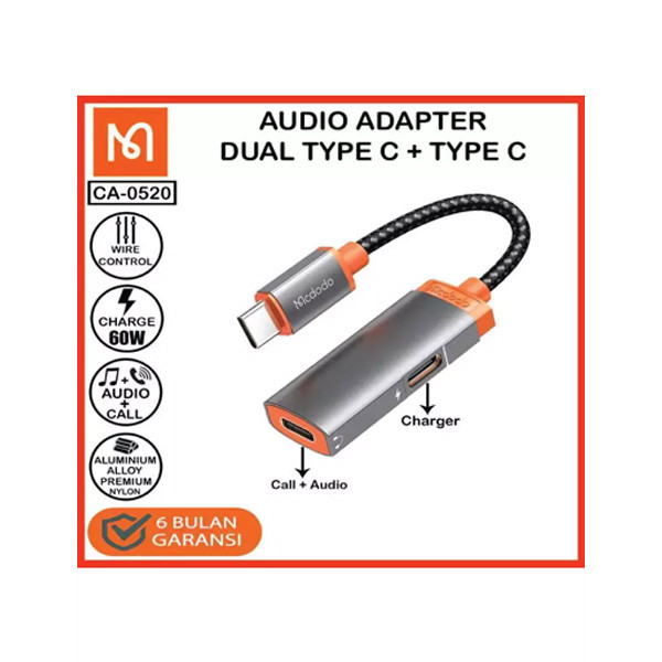 Mcdodo Oryx Audio Adapter USB-C to USB-C Black Color, Model No. CA-0520