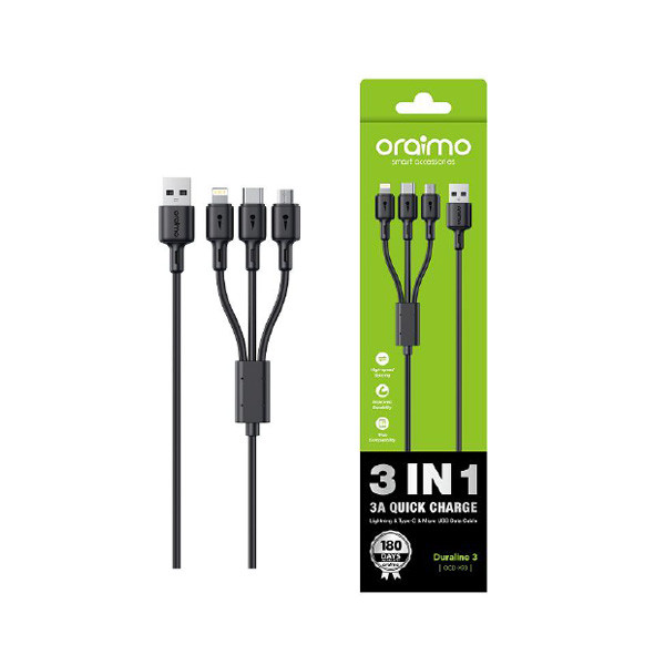 Oraimo Cable Type-3 IN 1 Lightning & Type-C & Micro USB Model No. OCD-X93