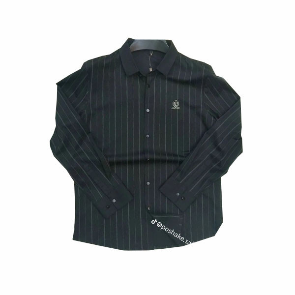 Dioltion Black Monochrome Shirt with Gray Vertical Thin Stripes for Men