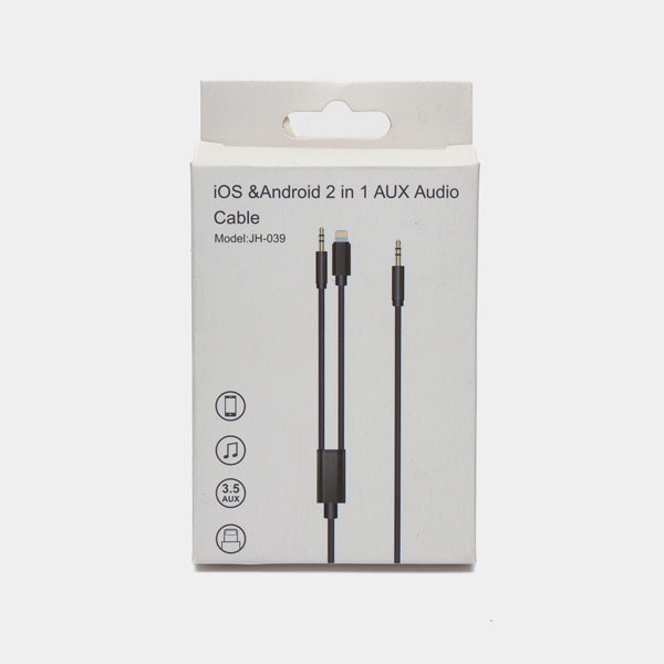 OEM IOS & Android 2in1 Aux Audio Cable, Black Color, Model No. JH-039
