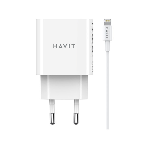 Havit 20W Wall Charger with USB-C to LTG Cable. White Color, Model No. ST914