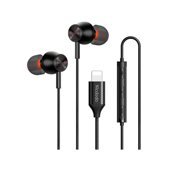 Mcdodo Micro Star Series Stereo Wired Earphone for Lightning Black Color, Model No. HP-348