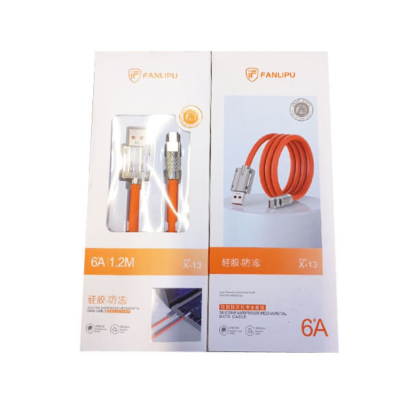 Fanlipu Type-C Silicone Antifreeze Mecha Metal Charging Data Cable, 1.2m, 6A, Orange, Model No. X-13