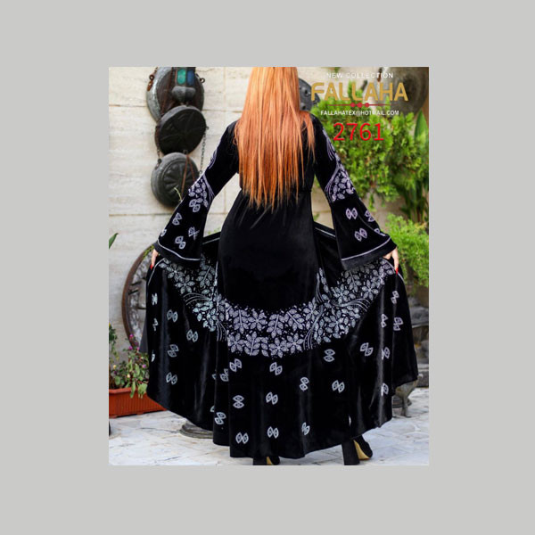 Fallaha New Collection Single Black Color Abaya with Black Fabric Belt & Gray Embroidered Flower - Butterflie Designs on Sleeves & Abaya's Bottom - Edges Model No. 2761