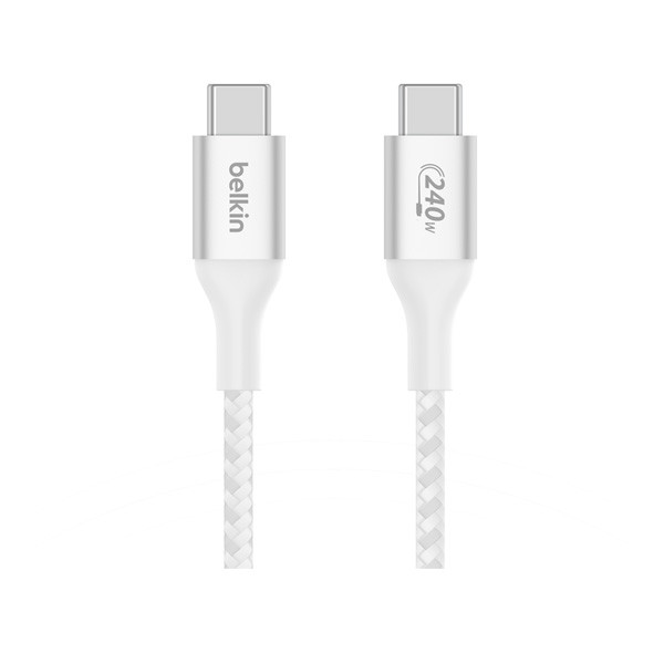 Belkin BoostCharge USB-C to USB-C Braided Cable 240W PD, 48V/5A, 1m, White Color, Model No. CAB015bt1MWH