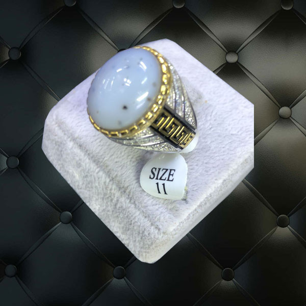 Italian Hand Made Silver Ring, Decorated with Big Natural Stone & Elegant Side Designs, 11 Size, for Men