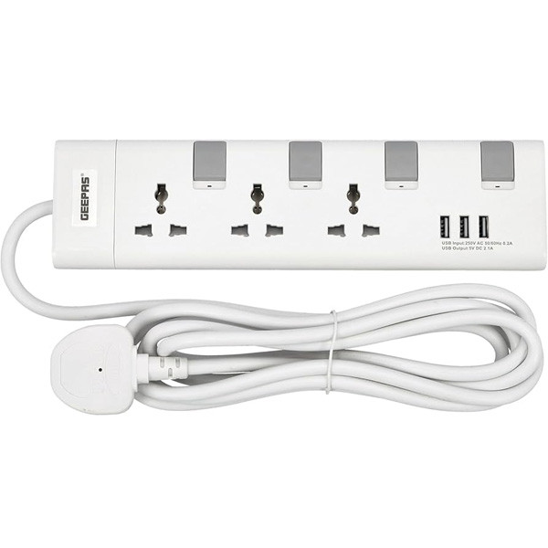 Geepas Extension Socket-4 Extension Socket With USB Port/3Way-5M1x24, Model No. GES5803