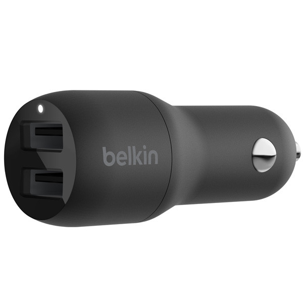 Belkin BoostCharge Dual USB-A Car Charger 24W, 12W Power from each Port Model No. CCB001btBK