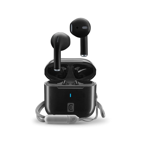 Cellularline Rize Wireless Bluetooth Earphones with Charging Case & Lanyard, Black Color, Model No. BTRIZETWSK