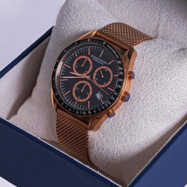 Romanson Chronograph Men's Watch with Rose Gold Stainless Steel Strap Model No. TM9A21H