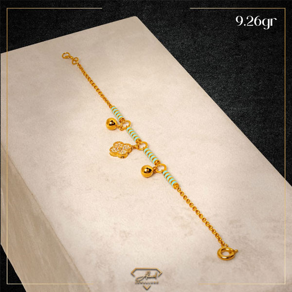 Yellow Gold Hand Bracelet 24K in 2 Designs, with a Chain Link Design Decorated with 2 Gold Balls & a Cross, 9.26gr, for Women