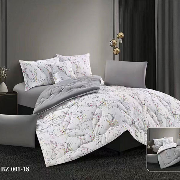 Andac Bedding Bed Set of 7 pieces White-Gray Color Decorated with Flowers, Model No. BZ 001-18
