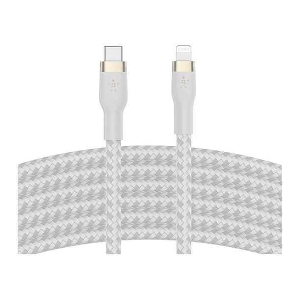 Belkin BoostCharge Pro Flex Braided USB-C to Lightning Cable (3M/10ft), MFi Certified 20W Fast Charging PD Power, White Color Model No. 0922F6