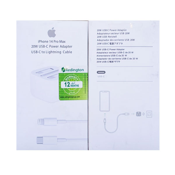 Apple 20W USB-C Power Adapter Fast Charger, Type-C to Lightning Cable for iPhone 14Pro Max from Redington
