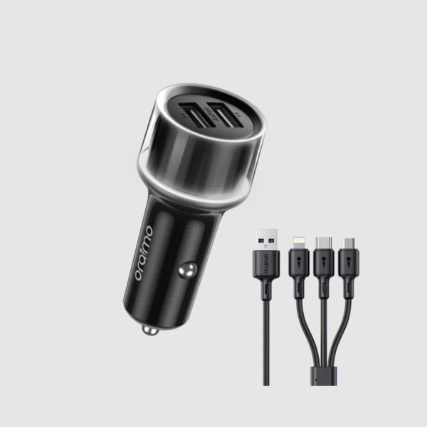 Oraimo Highway 15 15.5W Car Charger with 3-in-1 Cable, Black Color, Model No. OCC-1152D