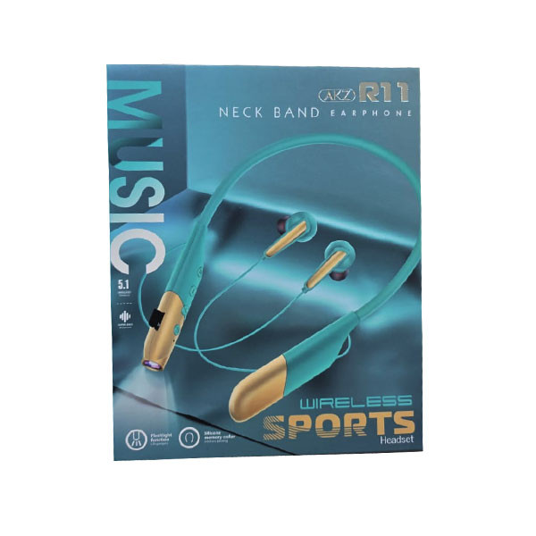 AKZ Magnetic Foldable Earphones, BT 5.1, Colorful Hanging Neckband, Sports Fitness Cool with Flashlight Headsets Model No. R11