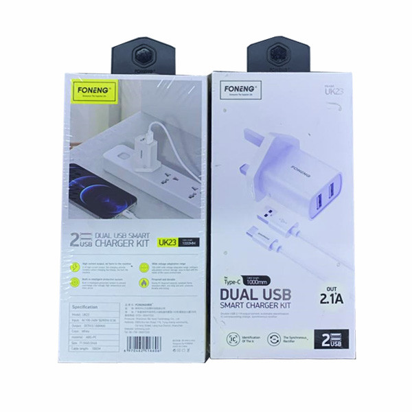 Foneng Charger Kit Dual USB Smart, 2.1A, Model No. UK23
