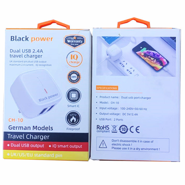 Black power Dual USB Port Charger Model No. CH-10