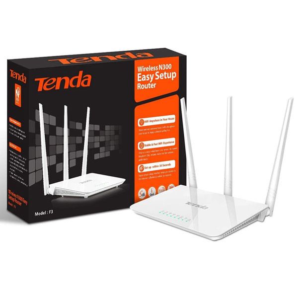 Tenda Wireless N300 Wireless Wi-Fi Router with High Power 5dBi Antennas Model No. F3
