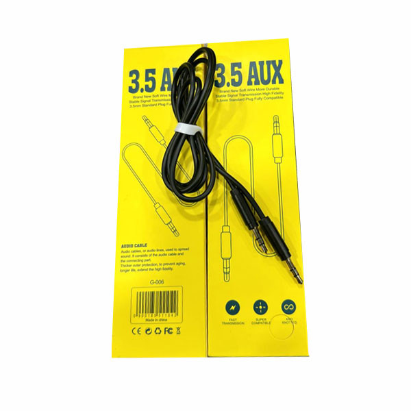 OEM 3.5 AUX Audio Cable, Black Color, Model No. G-006