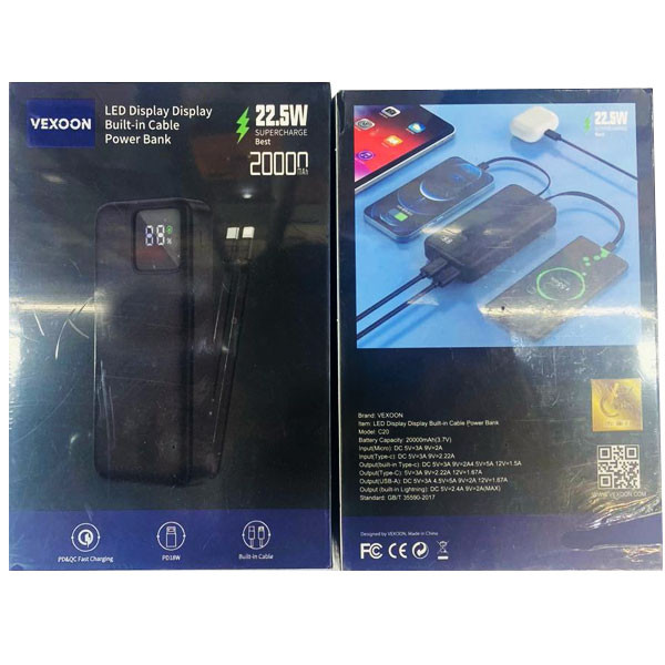 Vexoon LED Display Built-In Cable Power Bank Model No. C20