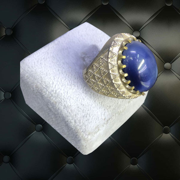 Hand Made Silver Ring, Decorated with Big Blue Star Sapphire Stone, for Men