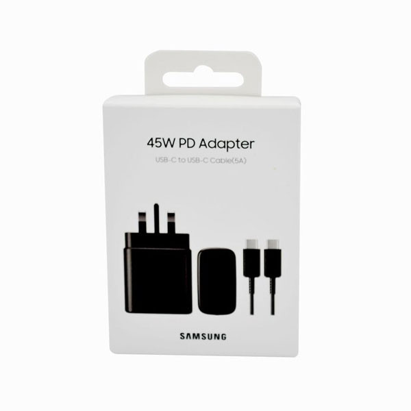 Samsung 45W PD Fast Charge Travel Adapter, with USB-C to USB-C Cable, 5A, Black Color, UK Type