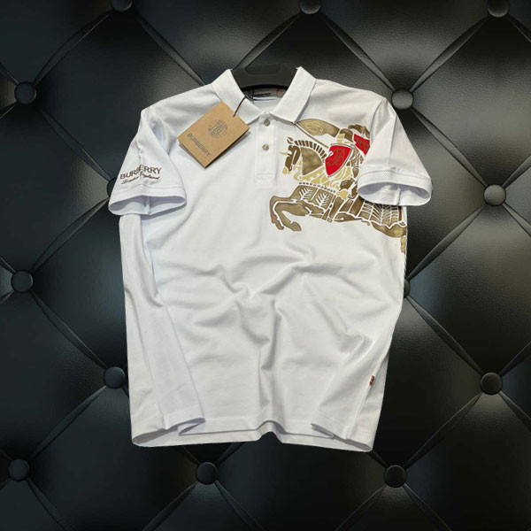 Burberry White Color Short Sleeves Polo for Men with Burberry Logo (Horse) Imprinted on the Left Chest