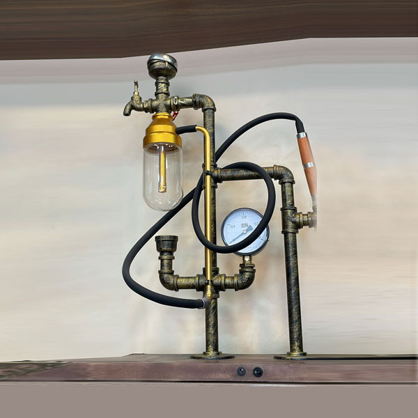 Khateeb Unique Design Single Hose Tap Hookah (Faucet Type) Bronze Color with Glass Base & Blow Meter