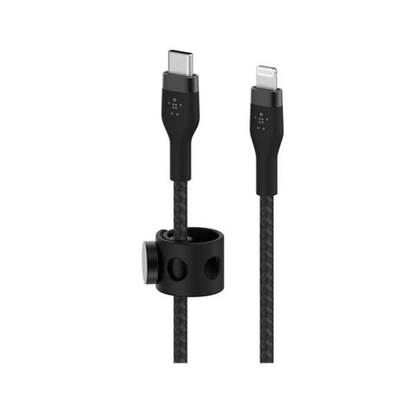 Belkin BoostCharge Braided Silicone Lightning Cable, 24 pin USB-C male to Lightning male, 1m, Black Color, Model No. CAA011bt1MBK