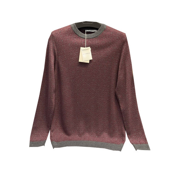 Givenchy Casual Fit Sweater for Men Covered with Mutiple Small Givenchy Logo Designs, Color Gray & Bordeaux