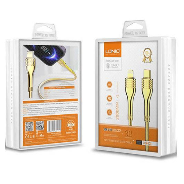 Ldnio Fast Charging Cable, Type-C /Lightning, Support PD 30W,  for iPhone 2m, Model No. LC652I