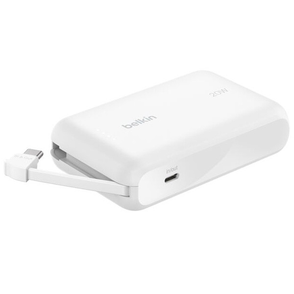 Belkin BoostCharge Power Bank 20W 10K with Integrated Cable, White Color, Model No. BPB021hqWH