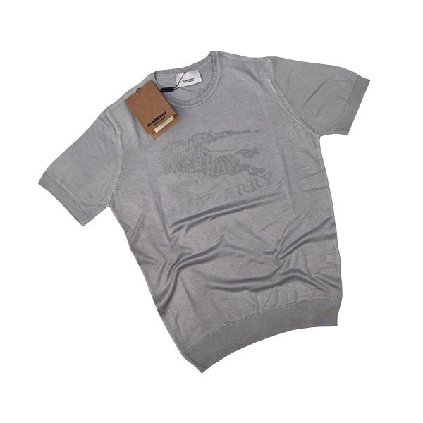 Burberry Elastic Cotton t-shirts for Men in Gray & White Color with Big Burberry Logo Imprinted in the Chest