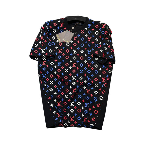Louis Vuitton Black Color T-Shirt for Men Full Covered with Multicolor Louis Vuitton Small Logos