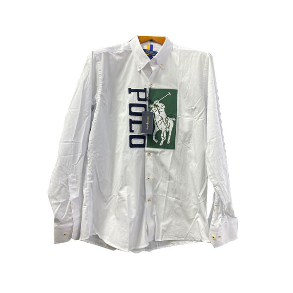 Polo Ralph Lauren Single Color Shirts with Longs Sleeves & Imprinted Large Polo Brand Logo in the Middle of Both Chests, in Various Colors