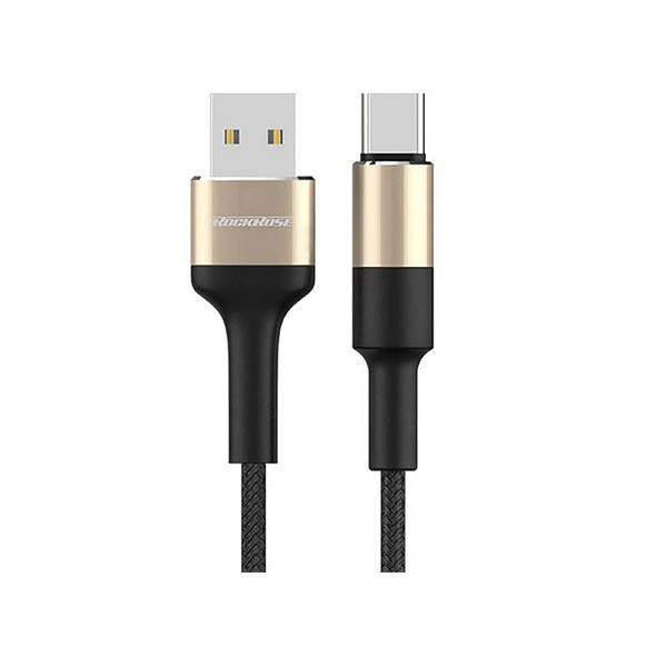 Rockrose Acacia AC 1m 2.4A Nylon Braided USB-C Charge & Sync Cable, Black Color
