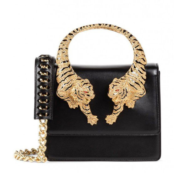 Roberto Cavalli Large Roar (Type) Crystal-Embellished Shoulder Bag in Black Leather (Master Copy)