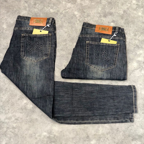 Burberry Black Color Washed Οut Jean Straight Line with Embroidered Logo of Burberry in the Back Pocket