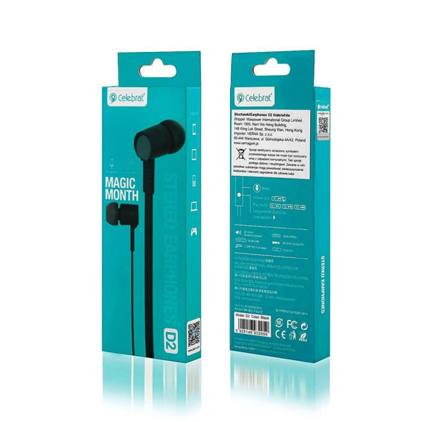 Celebrat Magic Month Stereo Earphones, Black Color, Model No. D2
