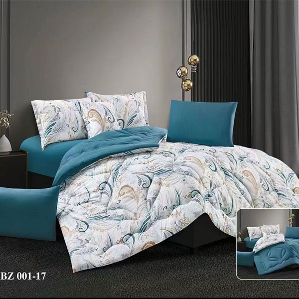 Andac Bedding Bed Set of 7 pieces Green/Blue-White Color Decorated with Various Designs, Model No. BZ 001-17