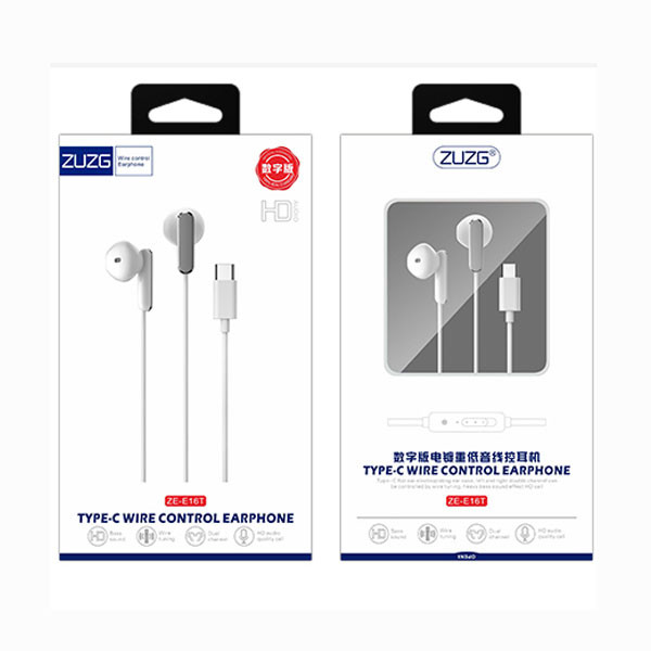 ZUZG Wired Control Earphones Type-C, White Color Model No. ZE-E16T