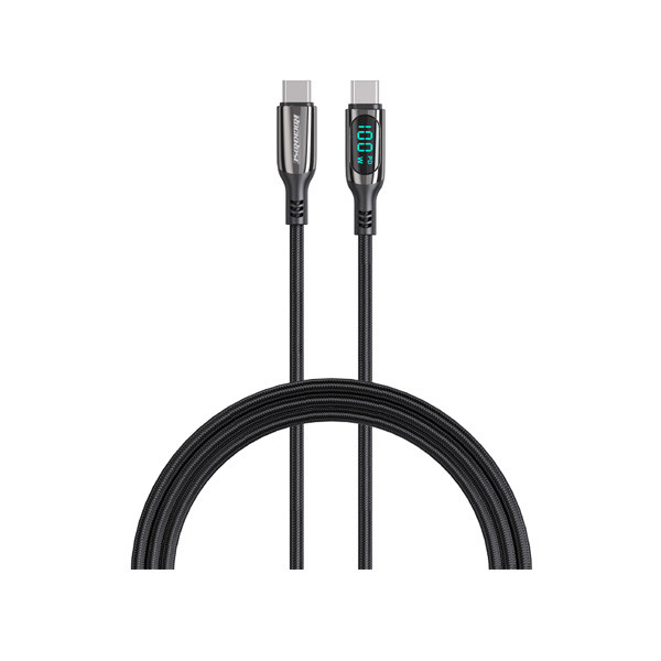 Rockrose Hercules CC Transparent 100W Fast Charging Cable with Digital Power Display, Black Color, Model No. RRCS17CC