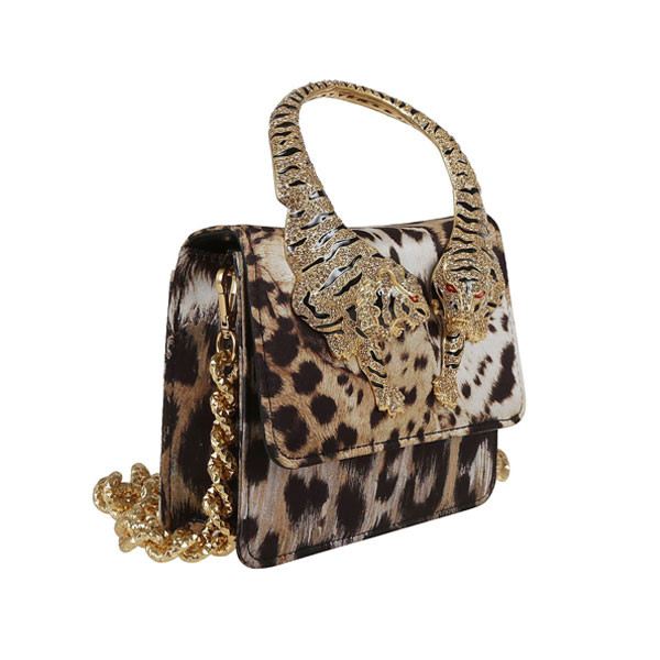 Roberto Cavalli Tiger-Handle Leopard-Print Bag (Master Copy)