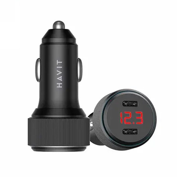Havit Dual USB-C 60W Car Charger with Digital Display, Black Color, Model No. CC2014