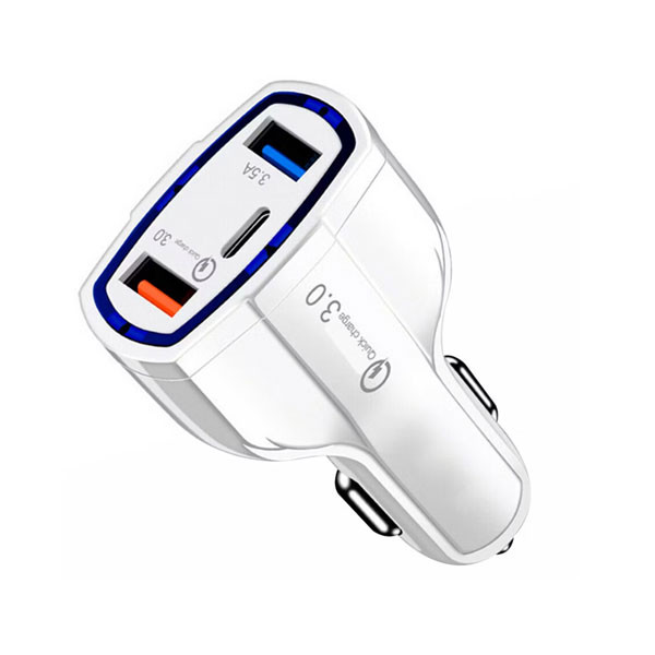 X-Hanz Car Mobile Charger, Type-C, 12V, PD3.0 + QC3.0 Fast Charging, White Color Model No. CA31