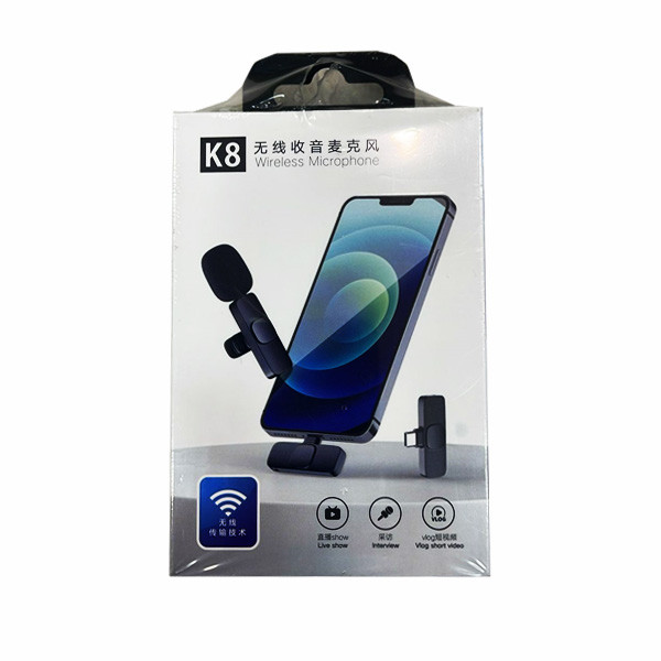 OEM Mobile Wireless Microphone for USB-C / iPhone in Black color Model No. K8