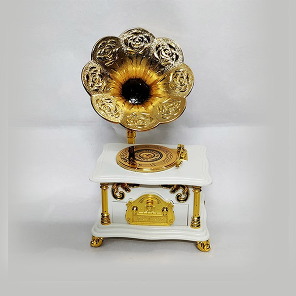 Chinese Decorative Gramophone with Music & Storage Drawer for Small Items, White Color & Golden Colored Decoration