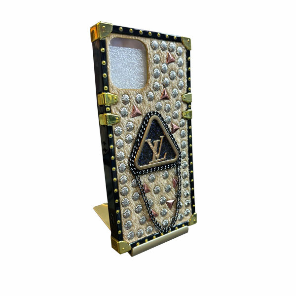 Louis Vuitton Trunk Phone Case for iPhone 12 Pro Max, Elegant Design, Black Perimetral Case with 3D Big Black & Golden Colored Louis Vuitton Logo